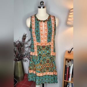 Tolani Silk Dress Boho Elephant Print Size XS